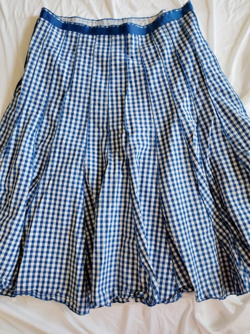 Vintage Blue & White Gingham Pleated Midi Skirt Size S Small Cottage y2k 90s